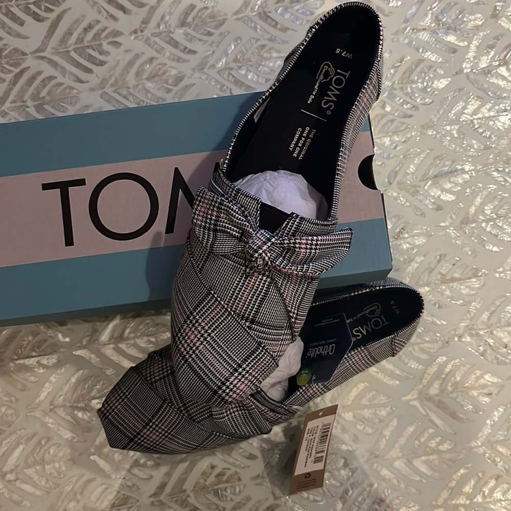 NIB TOMS Alpargata Multi Plaid Bow Shoes